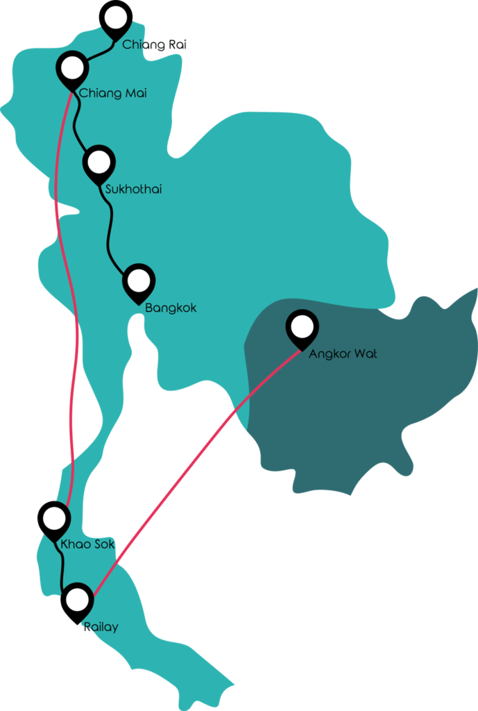 Viaje en grupo a Tailandia • Mapa Tailandia Camboya 2023